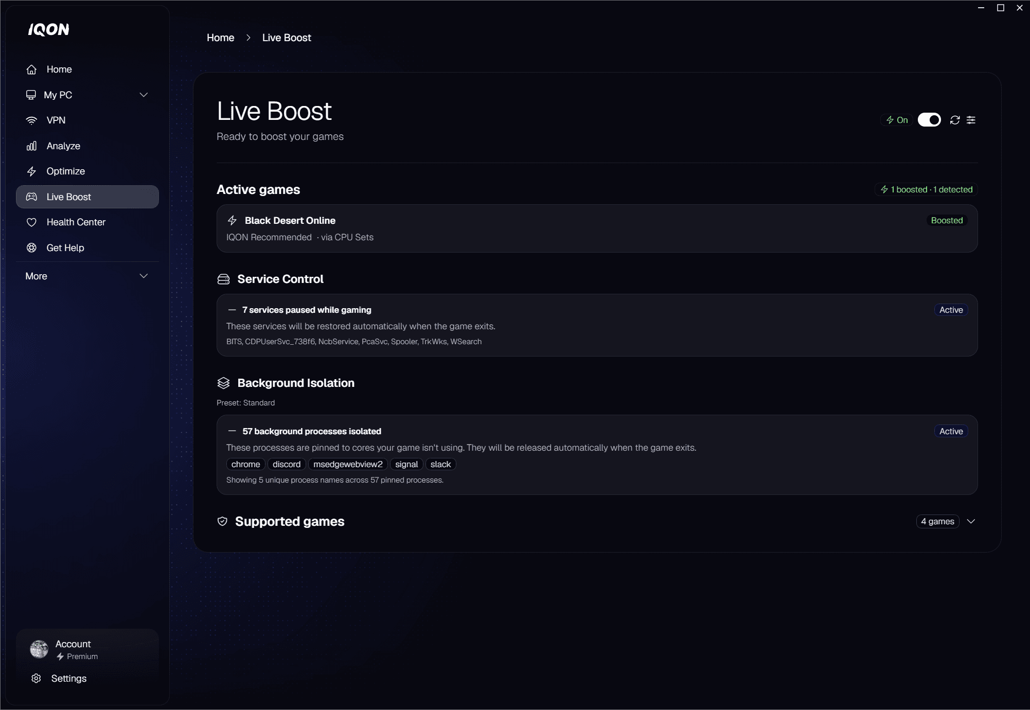 Live boost dashboard with Black Desert Online boosted