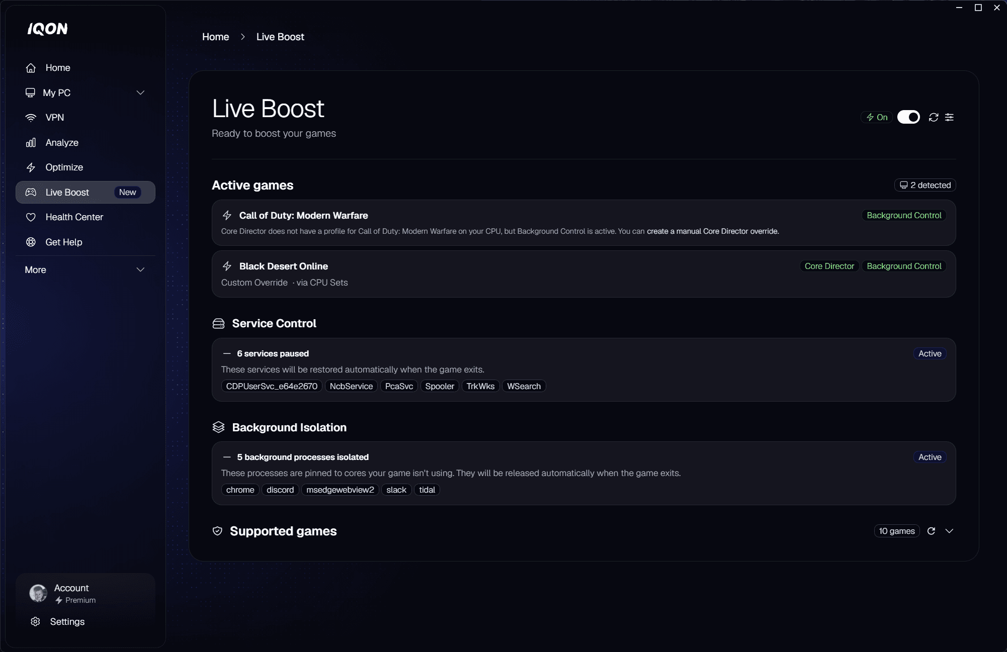 Live boost dashboard with Black Desert Online boosted